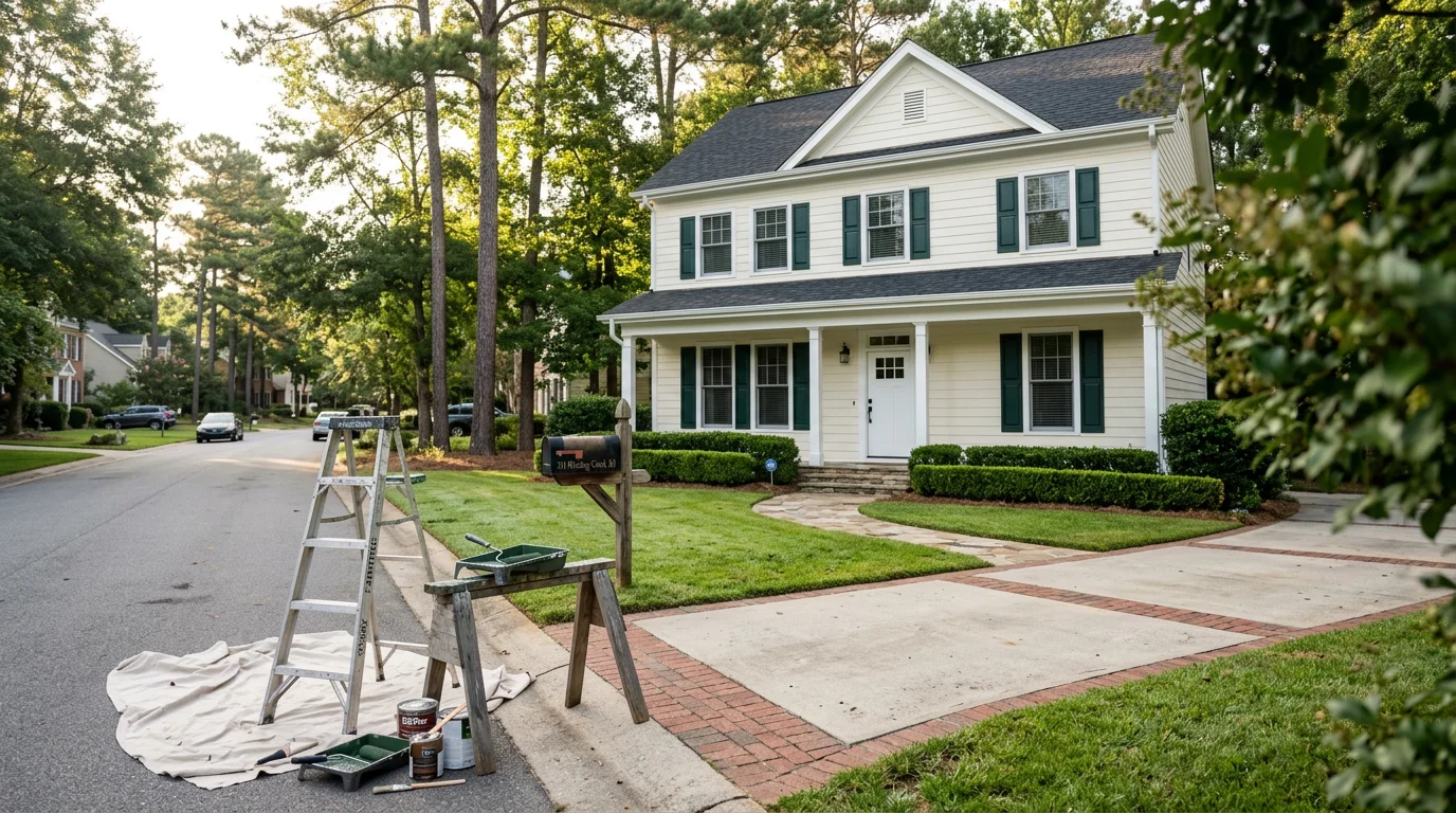 Painter applying fresh paint to a home interior wall in Cary, North Carolina